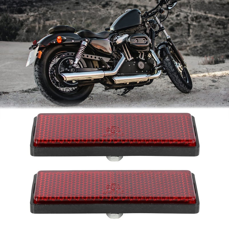 F FIERCE CYCLE Pair M6x1.0 Red Rectangle Universal Screw Mount Reflective Warning Reflector for Motorcycle Bike - Image 2